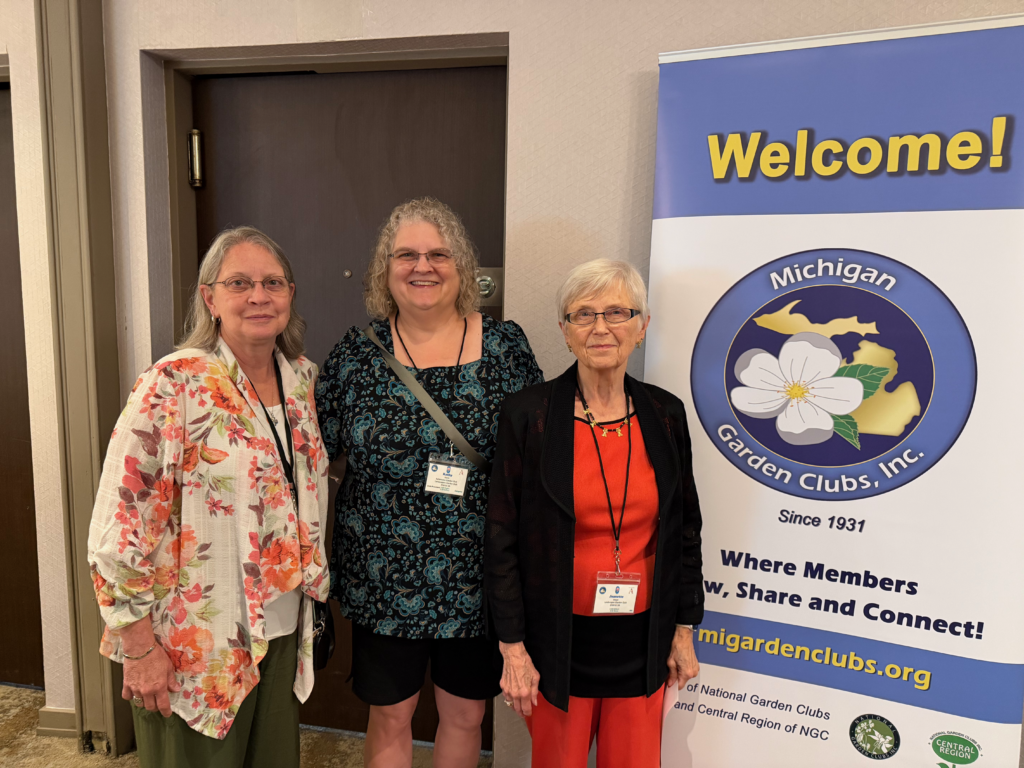 Three of our members attended the Michigan Garden Clubs Annual Meeting in 2026.  Photo credit: Kathy Kienle